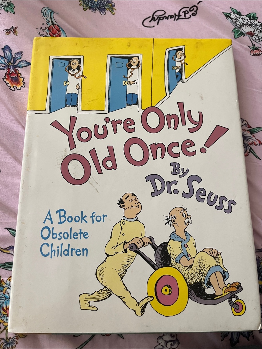 Dr. Seuss White Book Cover with Yellow and Blue Illustration-with imperfections
